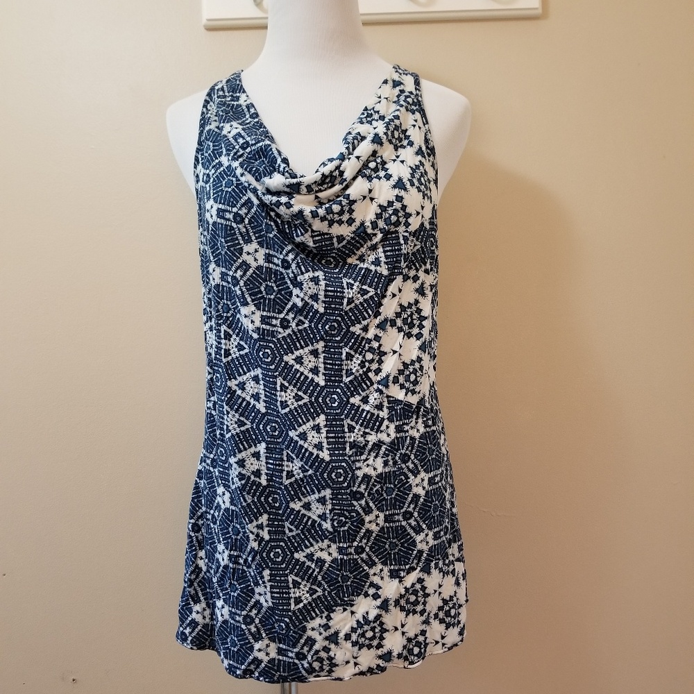 BR🍌racerback cowl neck shibori style print top